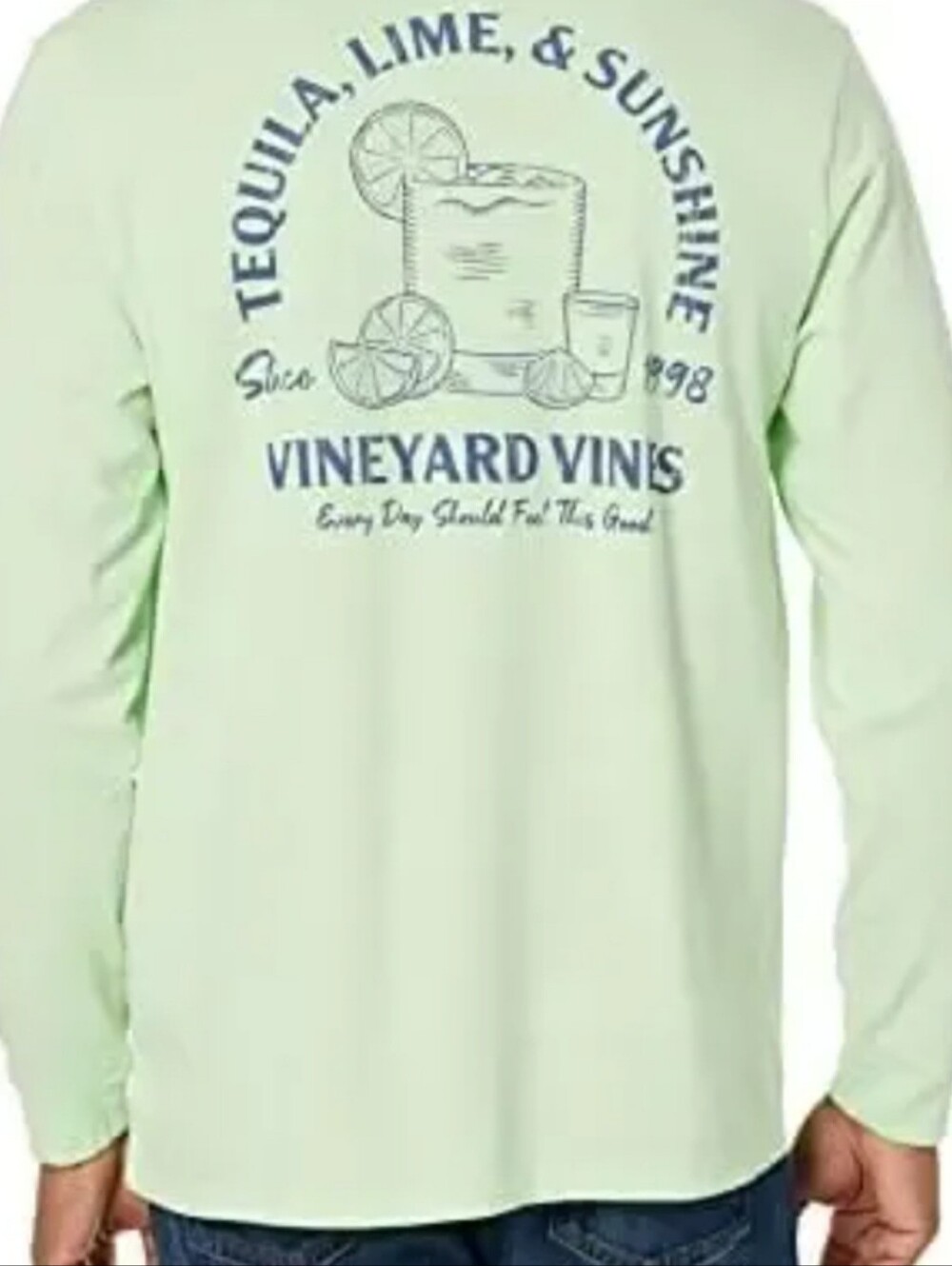 Vineyard Vines Light Green Long-Sleeve Tee with Tequila, Lime & Sunshine Graphic